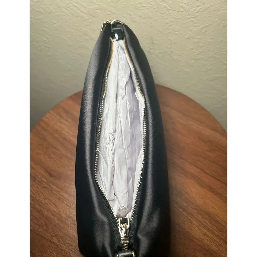 Kate Spade Anya Chain Strap Satin Shoulder Bag Black Gold Evening Glam Date NWT